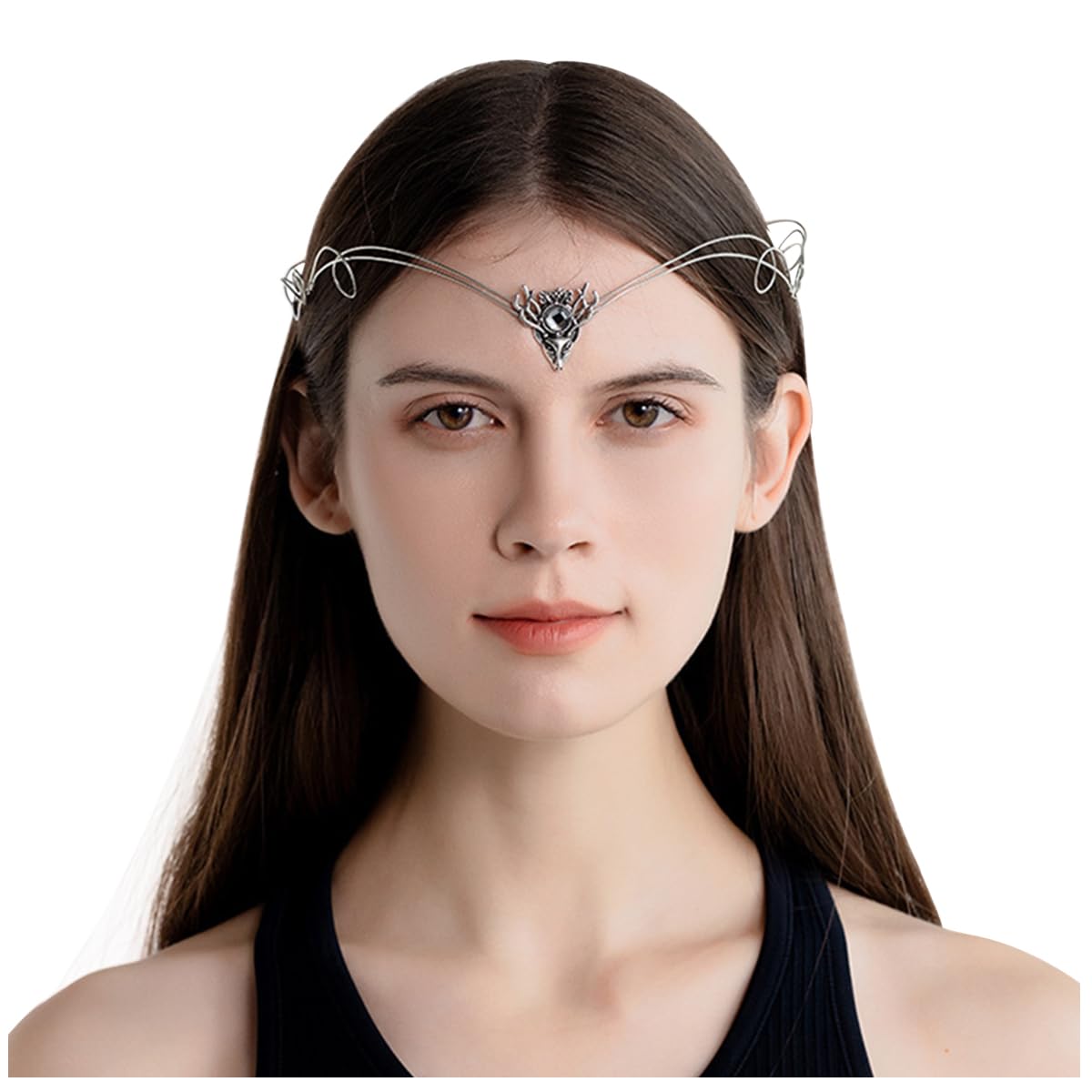 L'VOW Fairy Crown for Women Elf King LARP Headband Gothic Elven Circlet Tiara Linearity V-Shape Headdress Wedding Halo Headpiece Halloween Costume