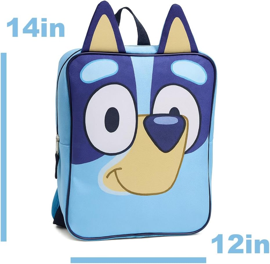 Fast Forward Bluey Backpack with Face and Ears Personalized for Back to School with Custom Name - 14 Inches