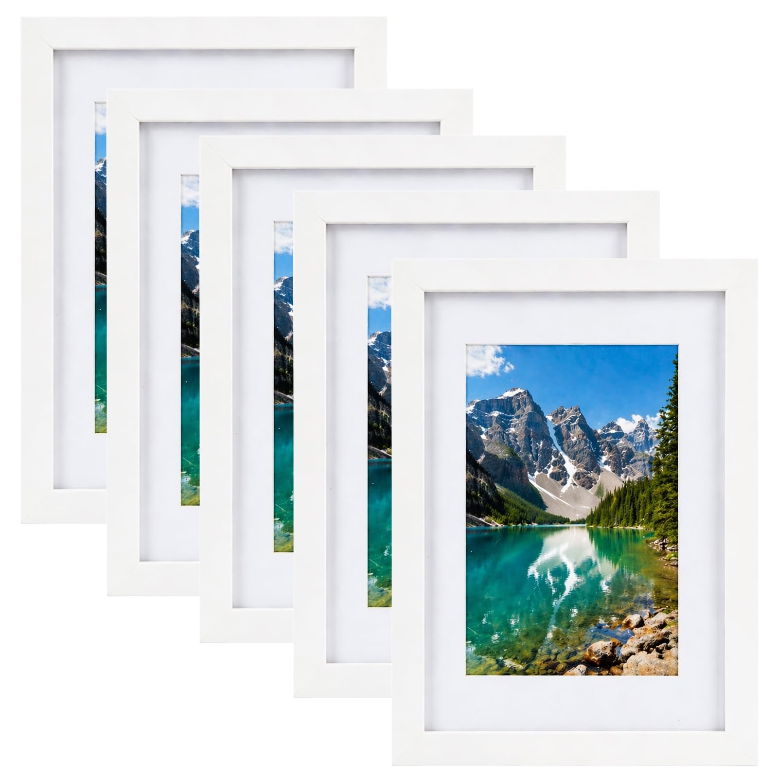 BREEZENEST A5 Photo Frames 5pcs Picture Frames Wood White — image 1