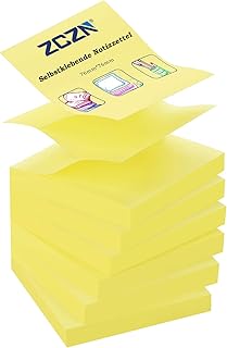 ZCZN Z-Notes, 6 bloc de notas autoadhesivas, notas adhesivas de 76 x 76 mm, 80 hojas por bloque, 480 hojas, color amarillo