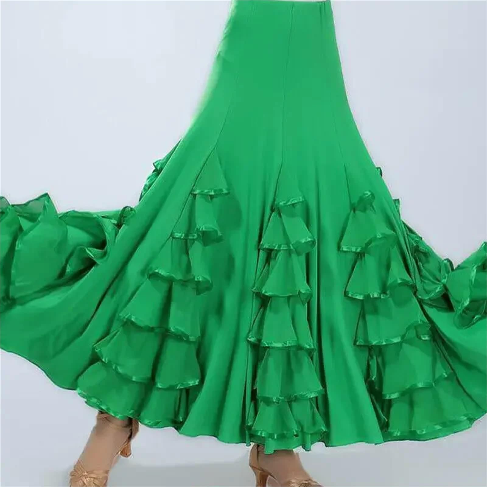 Falda Flamenca Mujer Vestido español de 360 ​​Grados for Mujer, Gran Swing, clásico, Gitano, vals, práctica de Baile, Ropa de Escenario, Traje de Baile de actuación(Color 19)