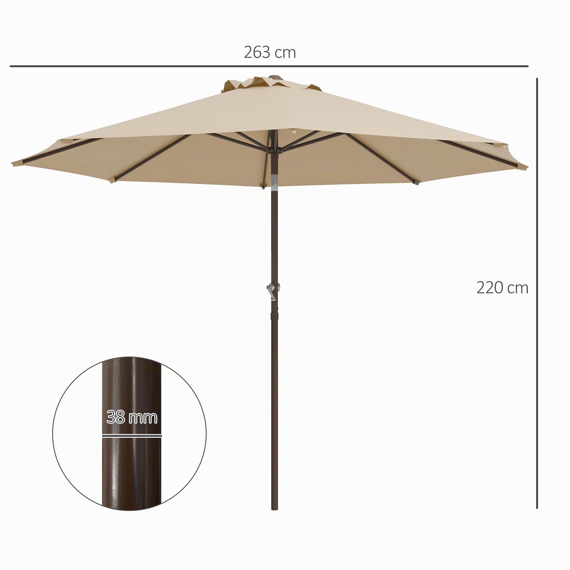 Outsunny Parasol de Jardin Parasol Droit Rond en Métal Ø 2,63 m Beige