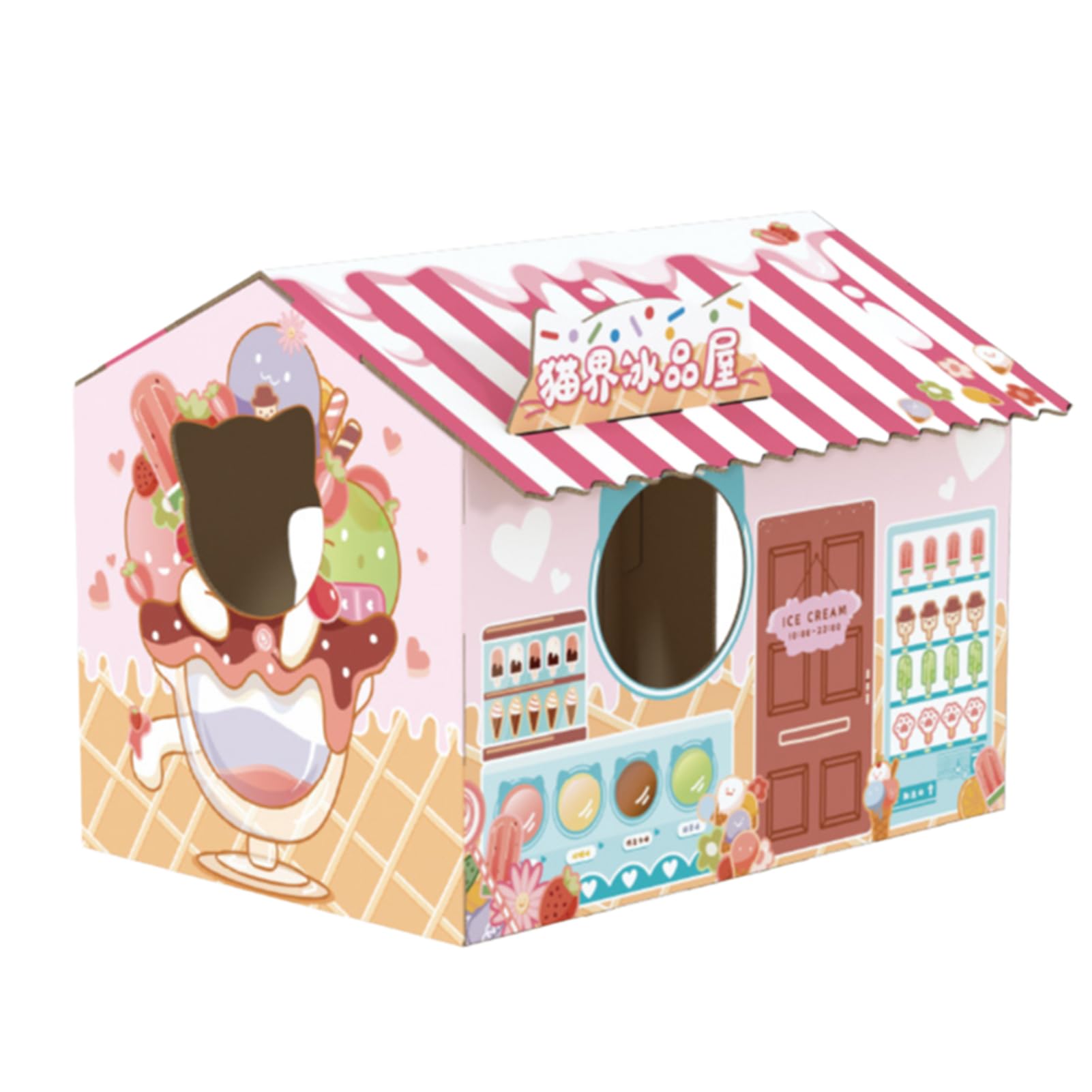 Casa de Cartón para Gatos, Caja de Rascador para Gatos, Casa de Juegos Reversible para Gatos, Juguete para Rascar Corrugado Reciclable, Almohadillas de Tablero Duraderas que Evitan(casa de hielo)
