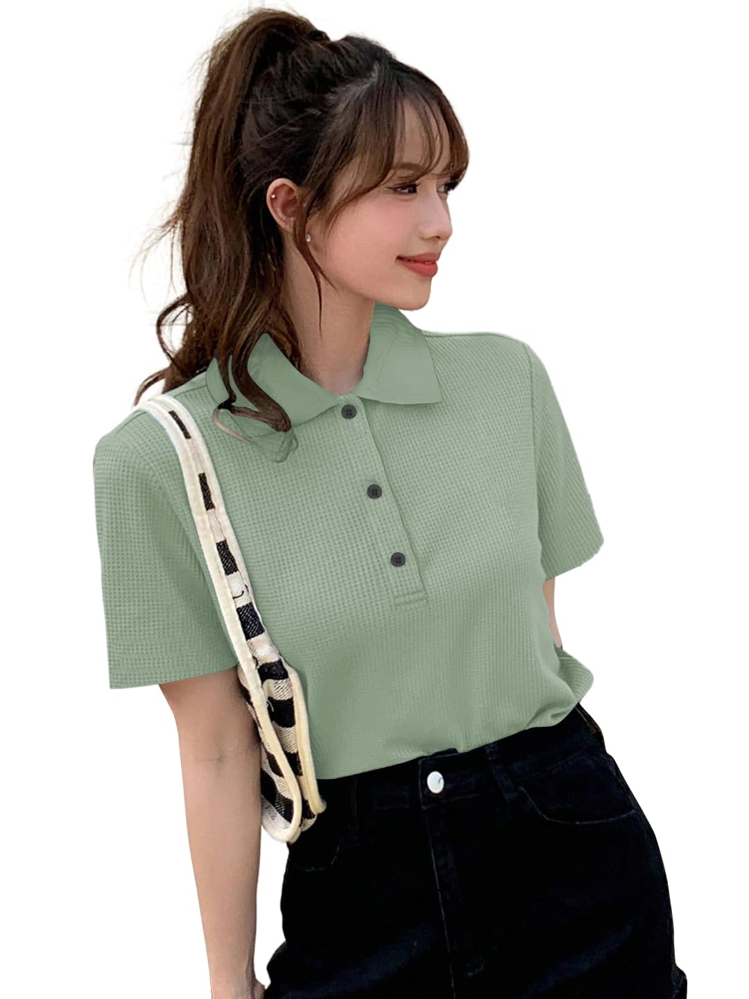 Polo T Shirt for Women | Cotton Stretchable | T-Shirt | Tshirt | Collar Half Sleeve | for Jeans | Short | Floral Printed | Women's Polos