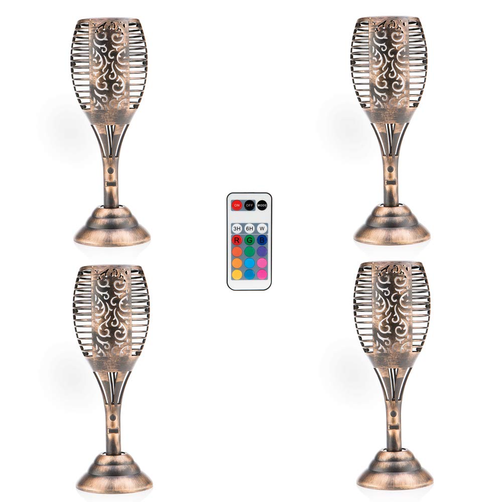 Bronze Effect Tulip Shaped USB Multi-Colour Solar Light with Flame Effect & Remote Control (4 Pack)