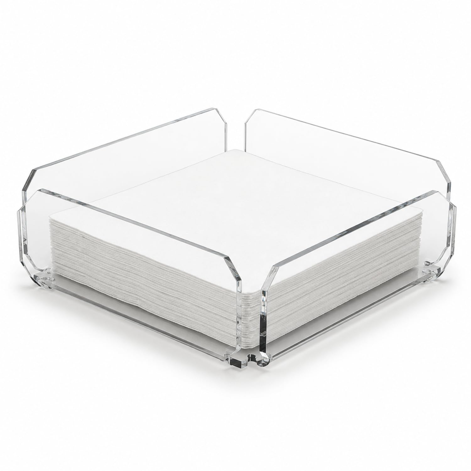 Agplex Portatovaglioli in vetro acrilico trasparente 20,5x 20,5 x5,8 cm, Porta tovaglioli da tavola design moderno - Made in Italy