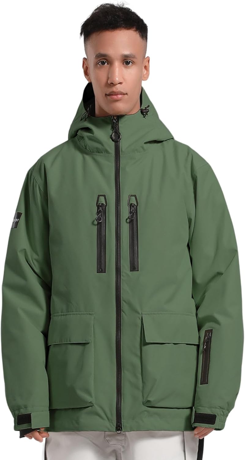 GSOU SNOW Men's Ski Jacket Snowboard Snow Coat Waterproof Windproof Insulated Winter Mountain Outdoor Sports Fixed Hooded