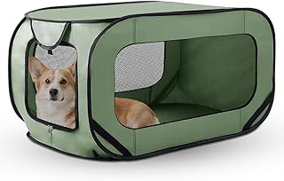 Faltbare Hundebox Auto, Transportbox Hund & Katze bis 29.5 kg (94x53x53 cm), Robuste Hundetransportbox faltbar mit Doppeltüren & Sicherheitsgurt, Tragbarer Rückzugsort für Reisen (Grün)