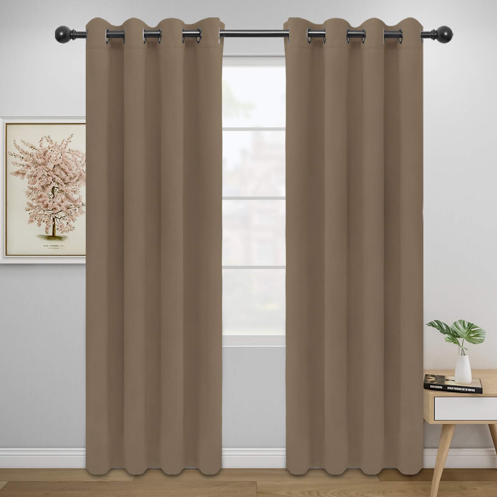 Easy-Going Blackout Curtains for Bedroom, Solid Thermal Insulated Grommet and Noise Reduction Window Drapes, Room Darkening Curtains for Living Room, 2 Panels(52x84 in,Camel)