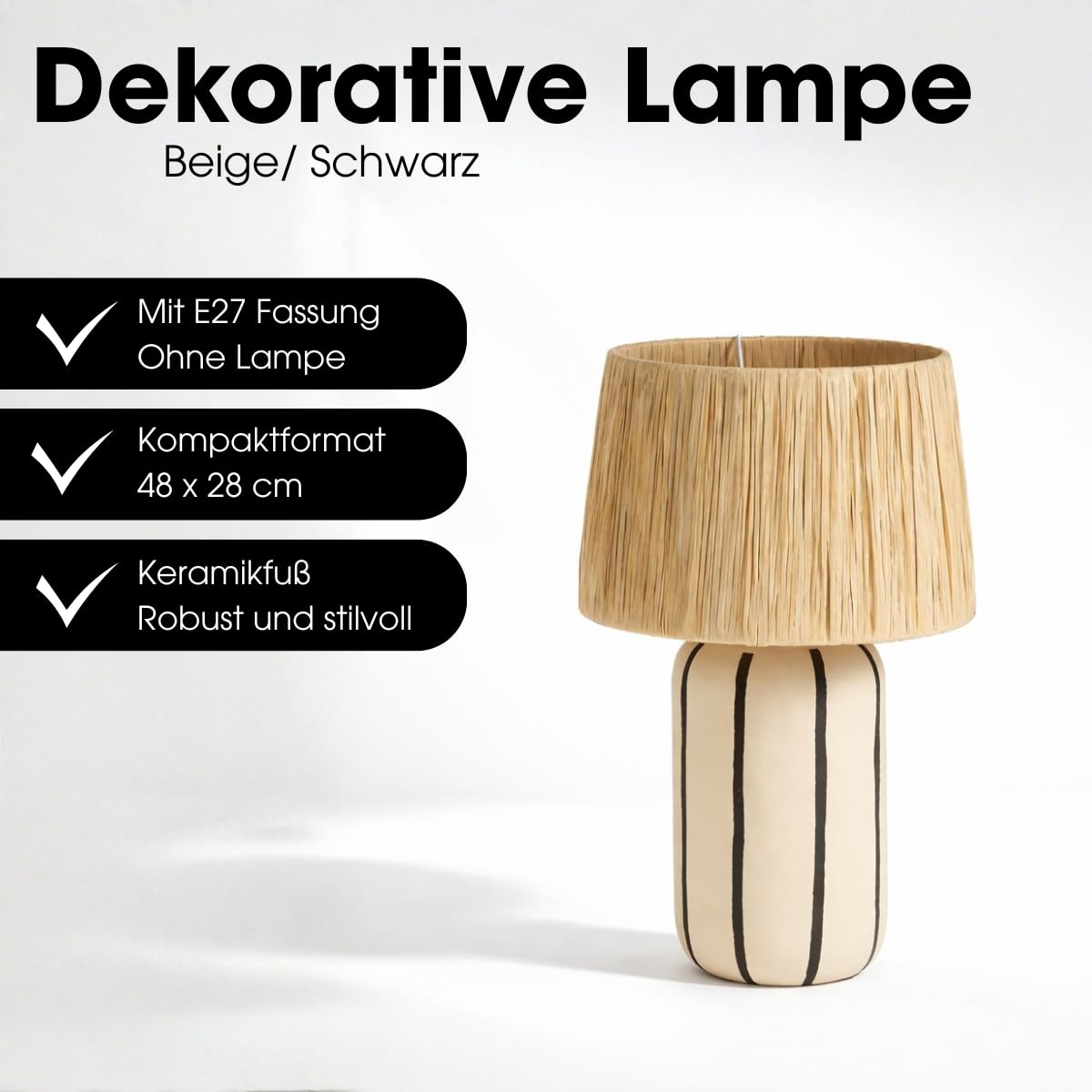 MICA Decorations Denton Tischlampe Wohnzimmer - Lampe mit Lampenschirm - Lampe Wohnzimmer Deko - 48 x ⌀28 cm - Keramik, Metall, Papier - Beige