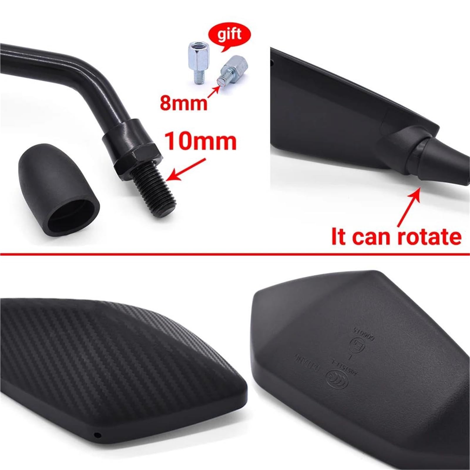 1 Paire De Rétroviseurs De Moto pour Kawasaki Z900 ER6N Z800 Z750 pour CRF 450 XR XL 85 Rétroviseur Convexe Latéral Rétroviseurs latéraux d'extrémité(Carbon Fiber)