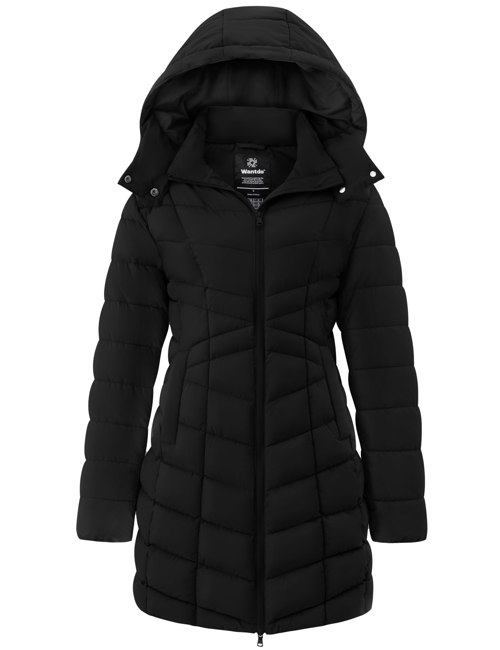 wantdo Women's Winter Coat Mid-Length Lightweight Warm Puffer Jacket with Hood (Black,Medium)