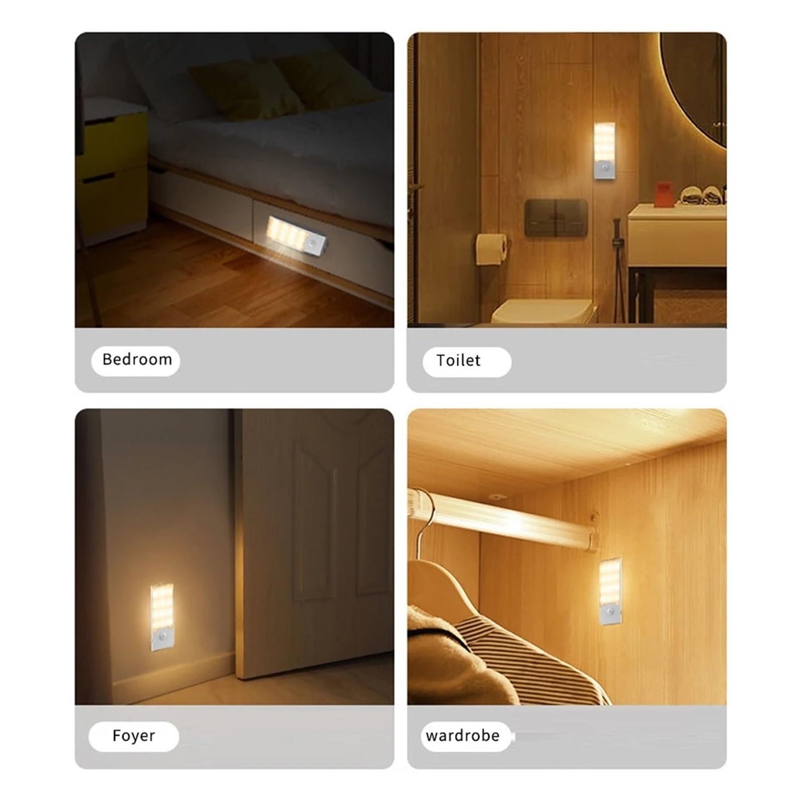 Luce Notturna A LED Con Sensore Di Movimento, Ricaricabile, Lampada Magnetica For Armadi, Scale, Corridoio, Parete, Camera Da Letto, Cucina Sensore Di Movimento(Cold White,4pc)