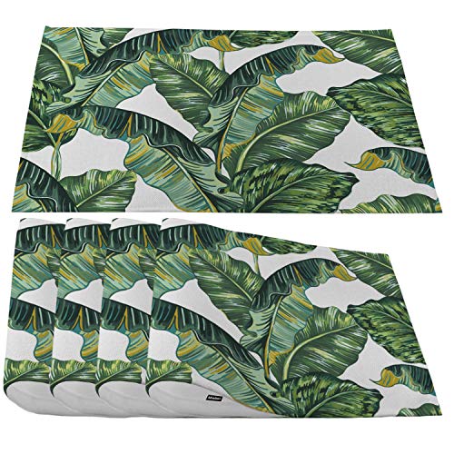 Moslion Palm Leaves Placemats,Tropical Jungle Oil Paniting Tree Leaf Pattern Green Place Mats for Dining Table Kitchen Table,Waterproof Heat-Resistant Washable Outdoor Dinner Table Mats,Set of 4
