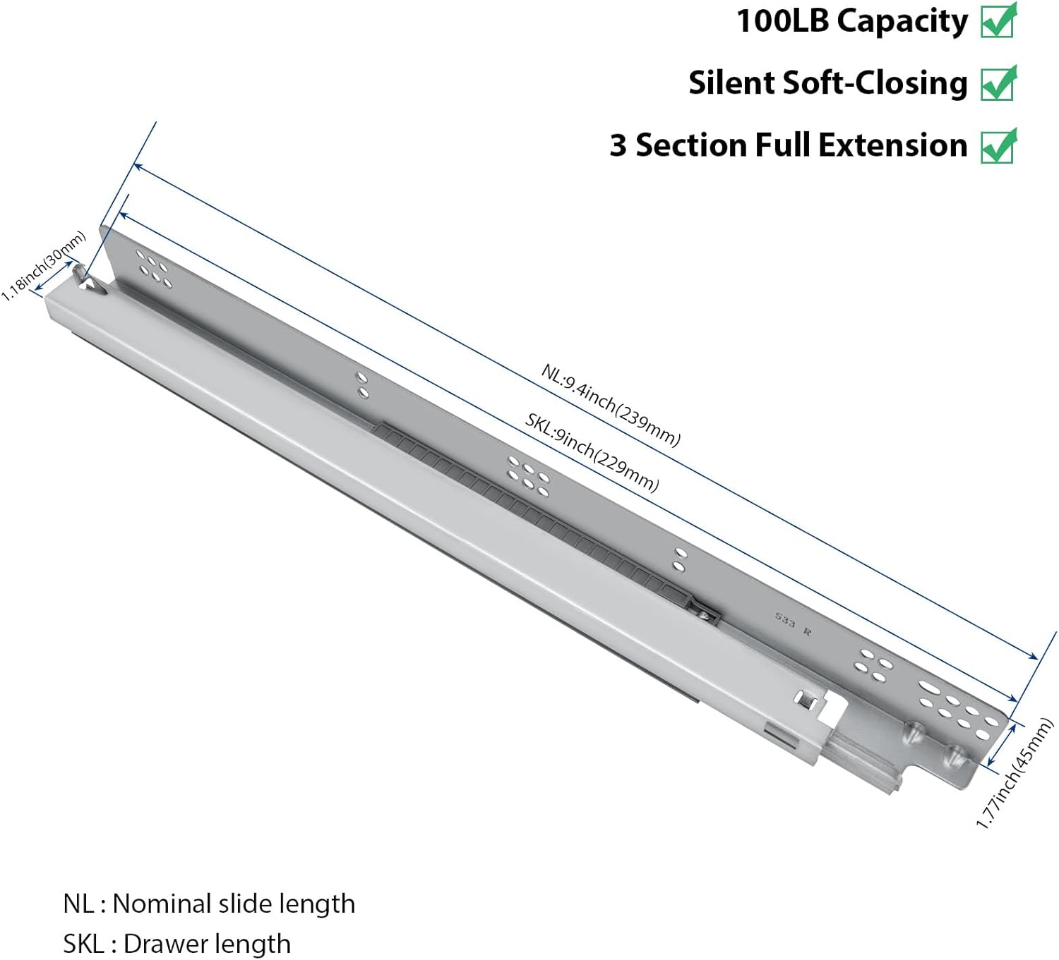 LONTAN 6 Pairs Undermount Soft Close Drawer Slides 9 Inch Full Extension Drawer Glides with 3D Adjustable Lock Device and Rear Mounting Brackets,Concealed Bottom Mount Rails 100 LB Capacity