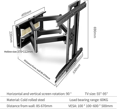 Miniatura 2 de Soporte de pared para TV con brazo giratorio giratorio para retrato y inclinación que se adapta a la mayoría de 55-95 pulgadas LED LCD soporte de