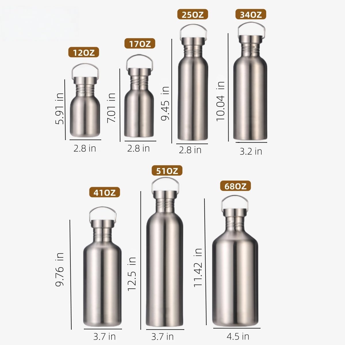 Stainless Steel Single Wall Water Bottle Large Camping Water Bottle with Handle Wide Mouth Leak Proof Lightweight Sports Kettle Cup (12 oz) - Image 3