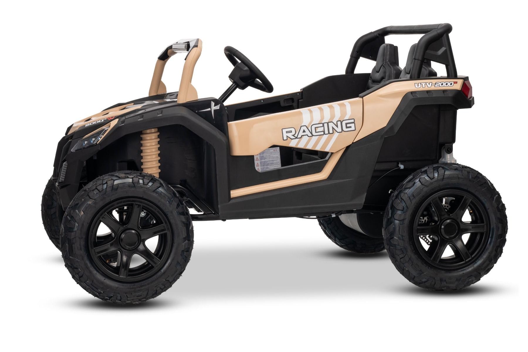 UTV XXL 24 V elektryczny samochód pedałowy, khaki, dwumiejscowy silnik różnicowy, nadmuchiwane gumowe koła, wiszące tylne osie, hamulce tarczowe, wyściełane siedzisko, regulowana kierownica, Bluetooth