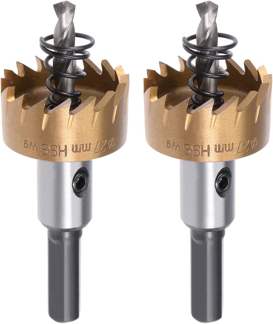 Sourcingmap 2 Pcs 27mm HSS Drill Bit Hole Saw Stainless High Speed Steel Metal Alloy, Gold Tone