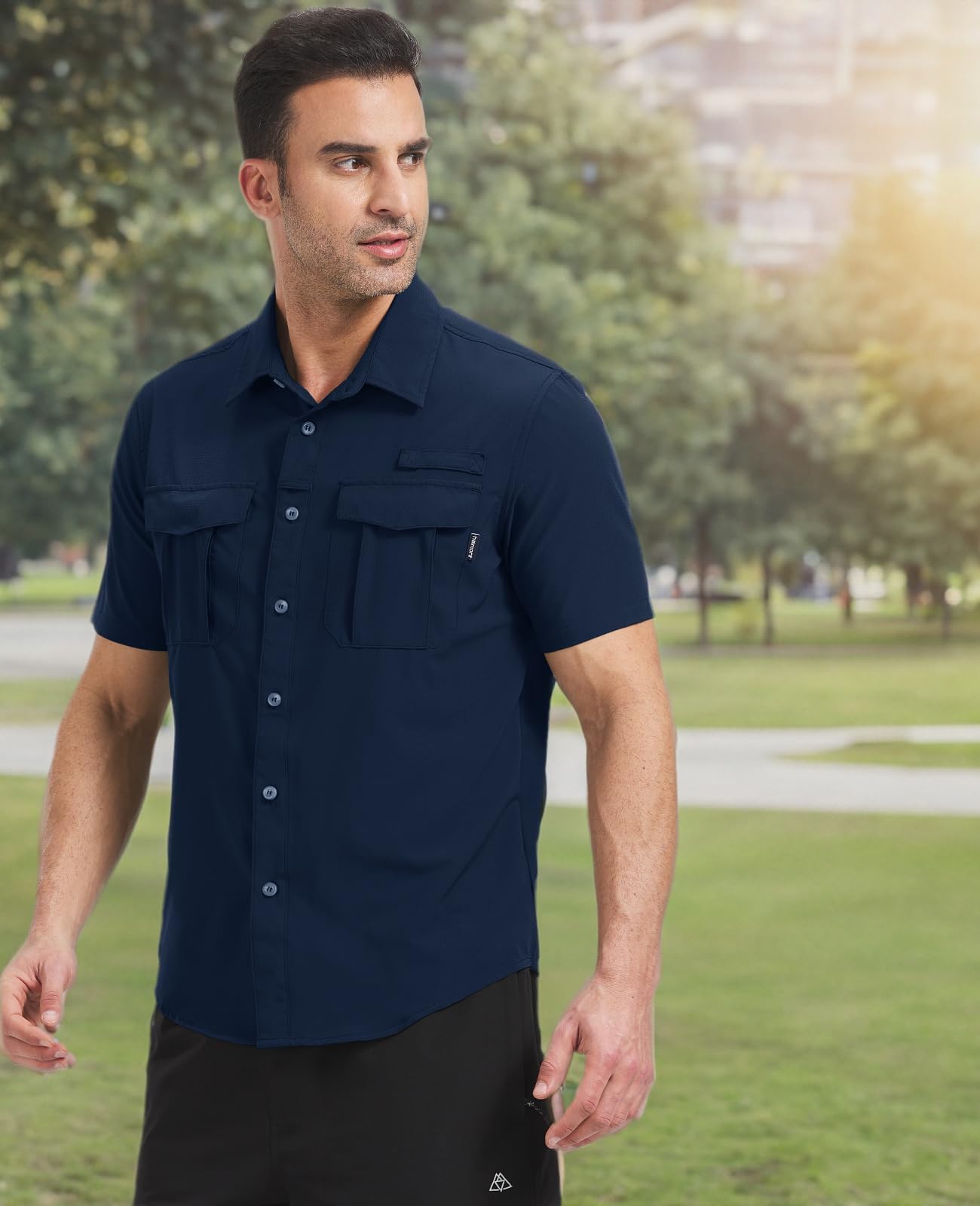 Haimont Camisa de protección solar para hombre, resistente al agua, manga corta, con botones, de secado rápido, para senderismo, pesca
