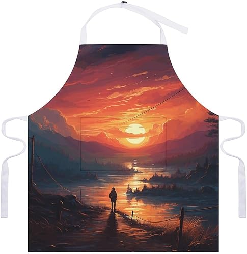 Miniatura 7 de Sunset Art Aprons Waterproof Cooking Kitchen Apron Unisex Adjustable Bib Apron with Pocket Restaurant Chef Works Aprons for Waitress Waiter