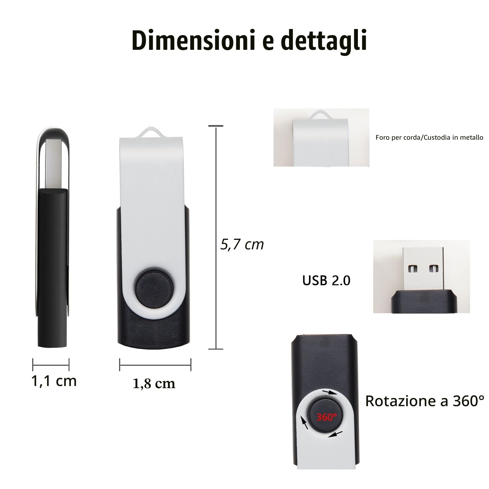 Chiavetta USB 2.0 4GB 20 Pezzi Confezione All'Ingrosso 5 Colori