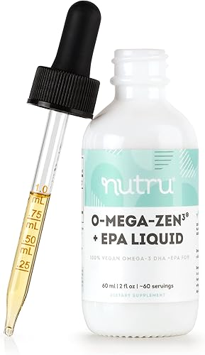 NuTru O-Mega-Zen3 EPA Vegano Omega 3 DHA EPA Suplemento Líquido - Algal Omega3 Ácidos Grasos Esenciales - 150 mg EPA y 300 mg DHA - Cereza Orgánica