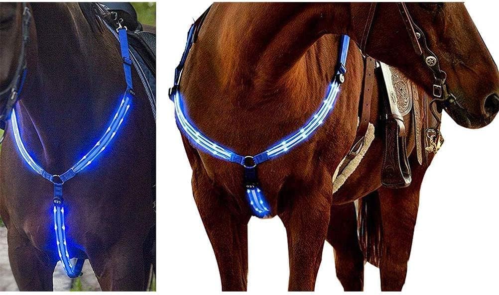 LED-Pferde-Brustpanzer-Halsband, verstellbar, hohe Sichtbarkeit, Nachtblinklichtleiste, Reitsicherheitsausrüstung (blau)