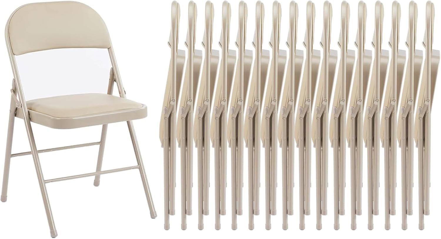 Sweetcrispy Folding Chair 16 Pack, Leather Padded Folding Chairs, Sturdy Metal Foldable Chairs, Easy to Use and Store, Outdoor and Indoor, for Home, Office, Party, Comfy Kahki 16 Pack