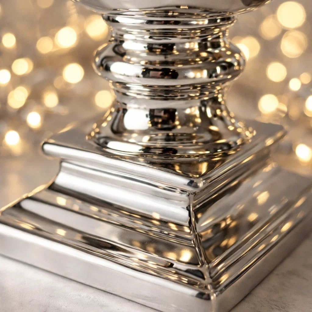 Eckig Windlicht Kerzenständer Kerzenleuchter Kerzen Silber Keramik (Groß)