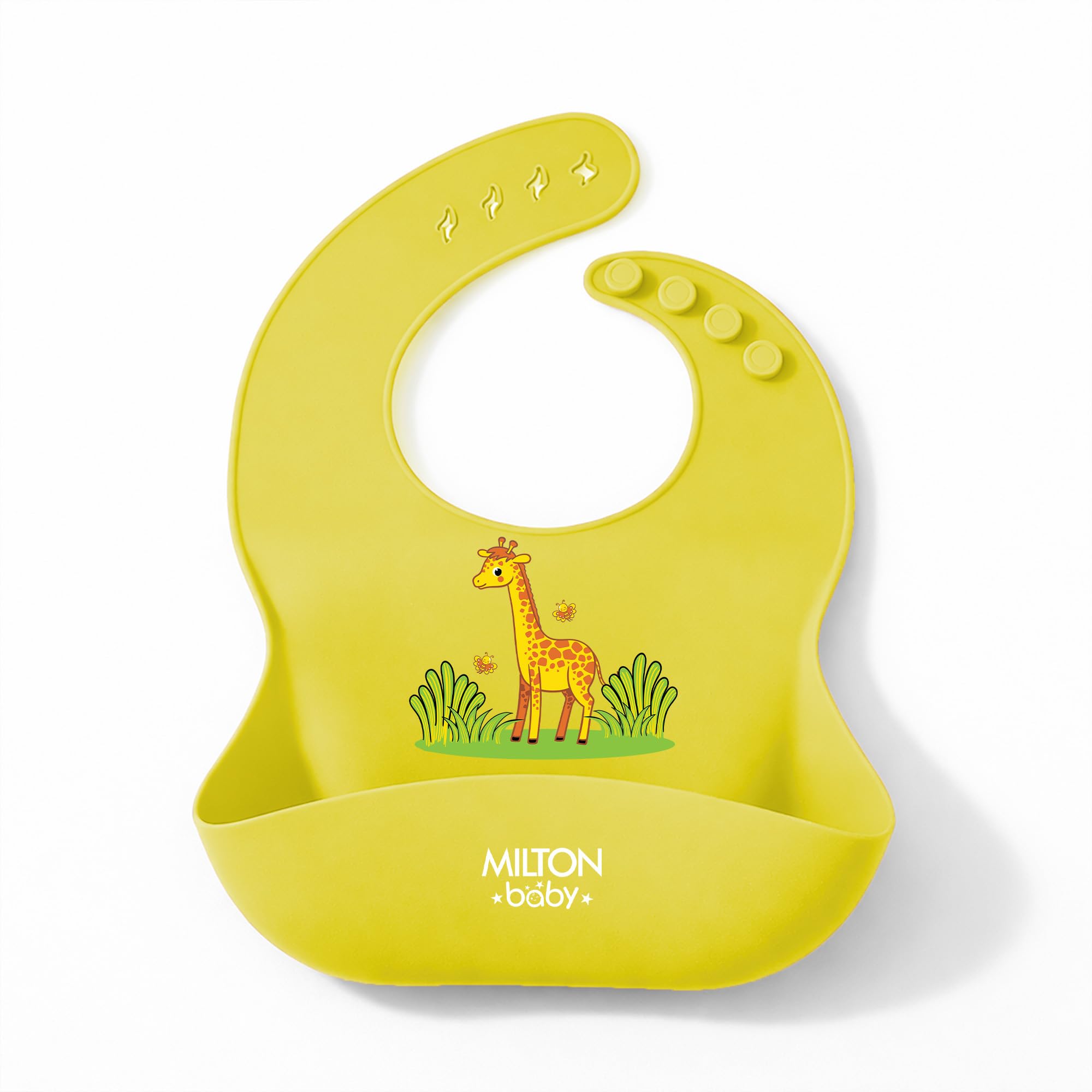 Milton baby Silicone Bib Giraffe Print I Spill Resistant Apron I Water Proof I Easy To Clean I Deep Food Catcher I Adjustable For Growing Babies I Soft Comfortable Material, No Mess Feeding, Yellow-image-38