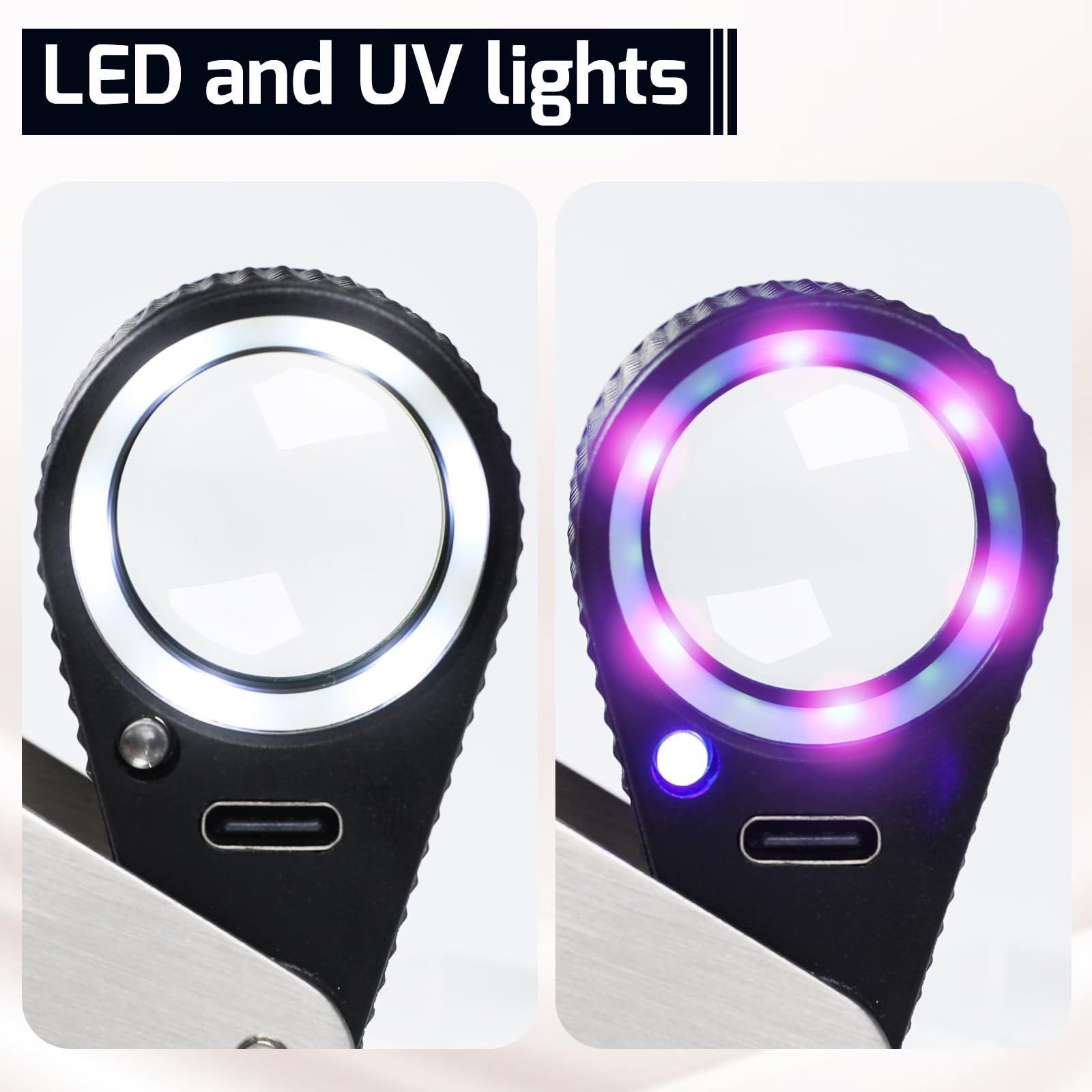 Lente d'Ingrandimento Illuminata da Gioielliere 30x, Lente Pieghevole Ricaricabile con LED e Luce UV per Gemme, Gioielli, Monete, Francobolli, ecc.