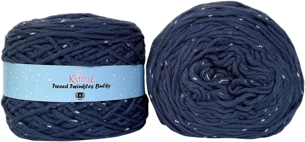 Tweed Twinkles Bulky Acrylic Yarn for Crocheting, 2-Pack (400Yds / 400G), Free Patterns - #5 Weight Chunky Tweed Yarn for Knitting - Blue Gray