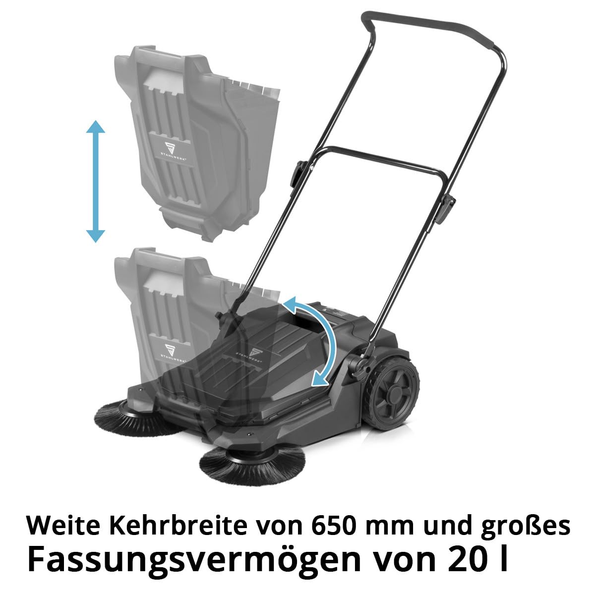 STAHLWERK Spazzatrice SL-20 ST con larghezza di 650 mm e capacità di 20 l, spazzatrice manuale a terra | Spazzatrice manuale con 2 spazzole
