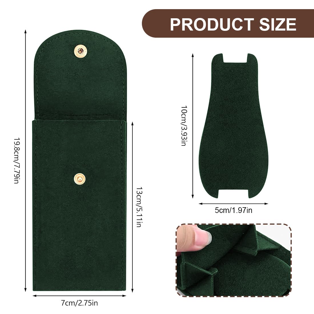 Boite A Montres Pochette Montre Voyage CATOR - Lot De 3 En Molleton - Bouton Pression - Vert Foncé Rangement Montre