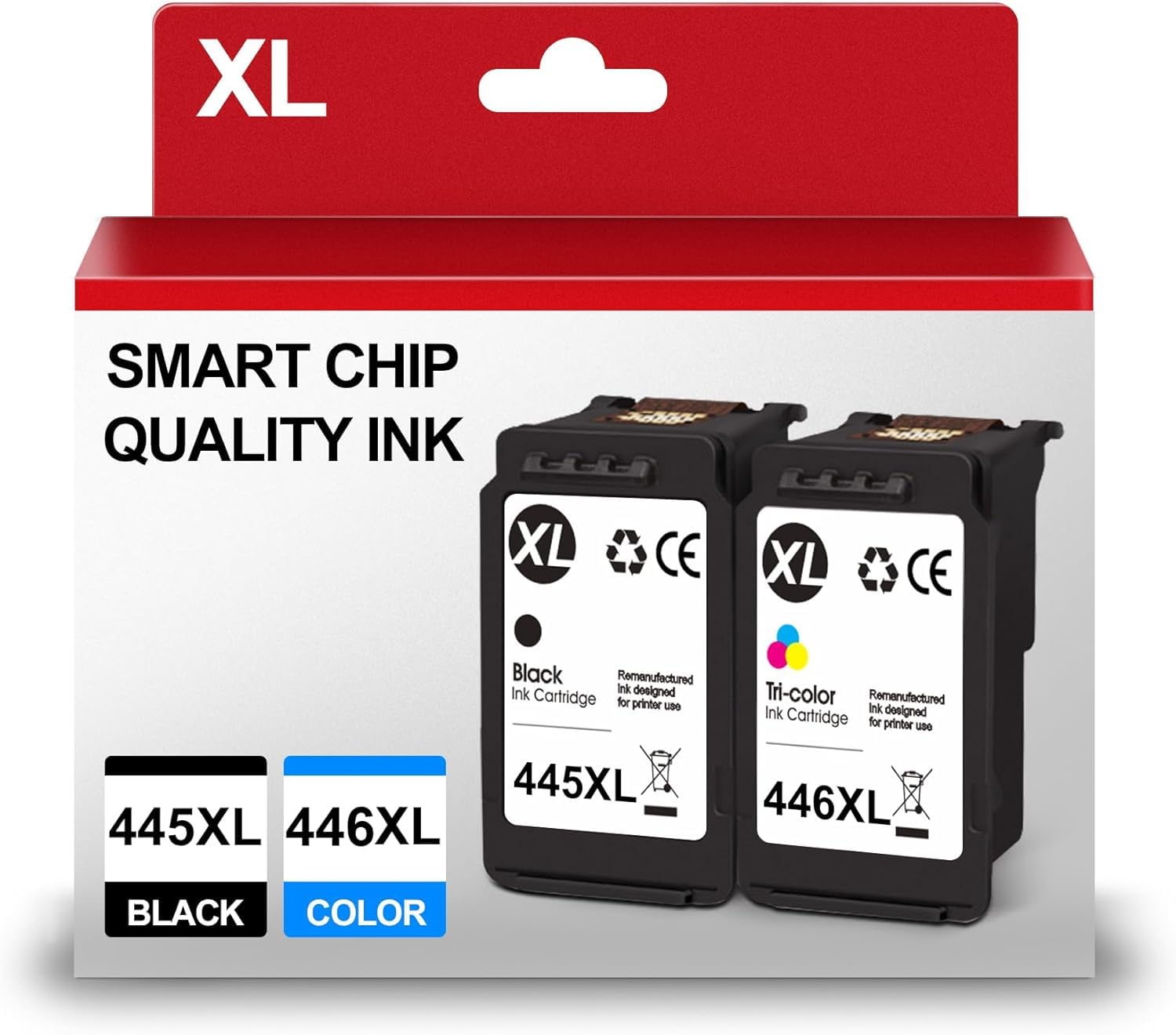 PG-445XL CL-446XL Combo Pack Ink Cartridge Replacement for Canon 445XL 446XL PG445 CL446 Work for MG2440 MG2545S MG2940 MX494 TR4540 IP2840 Printer (1 Black, 1 Tri-Color)