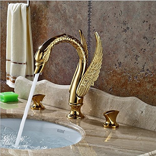 Robinet de lavabo doré luxe cygne à double poignée Gowe pour salle de bain élégante