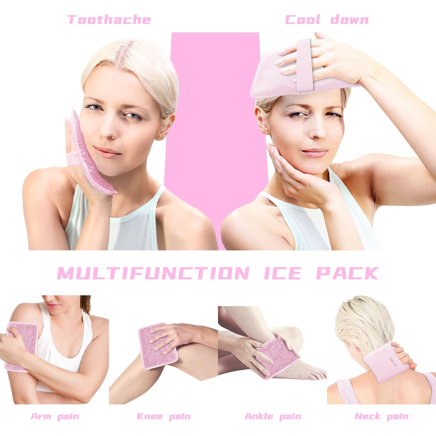 Sac de glace en perles de gel avec sangle - Réutilisable - Compresse chaude et froide - Thérapie pour la douleur, l'enflure, les blessures du genou, des épaules, du pied, du dos, de la cheville, du