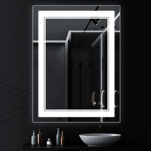 30" x 18" LED Bathroom Mirror with Lights, LED Mirror for Bathroom, Lighted, Anti-Fog, Dimmable Adjustable, 3 Colors, Vertical/Horizontal, CRI90+,Touch Button, Memory