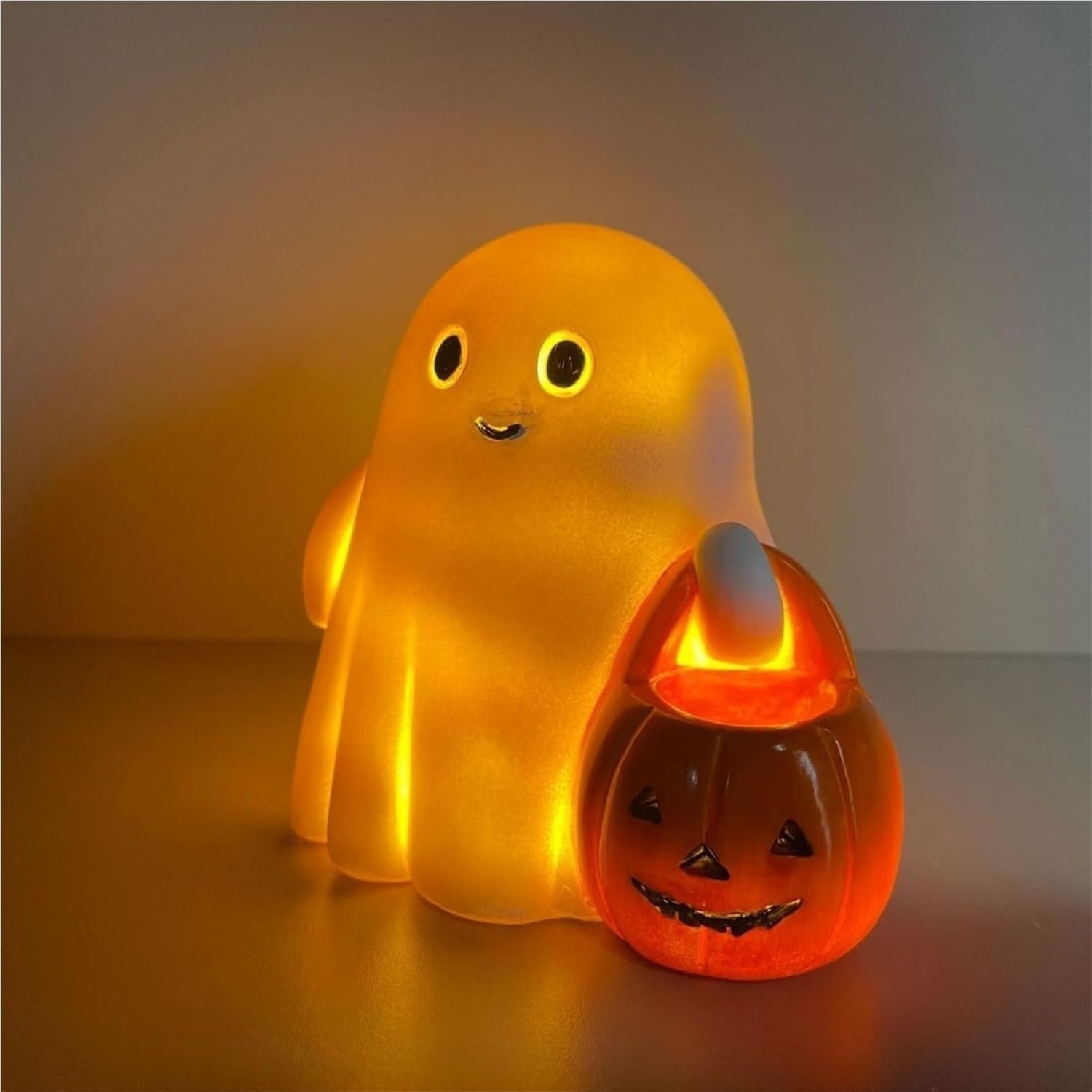 Cute Ghost Reading Book Lamp,3D Resin Halloween Ghost Night Light,Ghost Warm Lighted Indoor Figurine Lamps for Party Bedroom Study Room Funny Indoor 3D LED Nightlight Figurine (B)