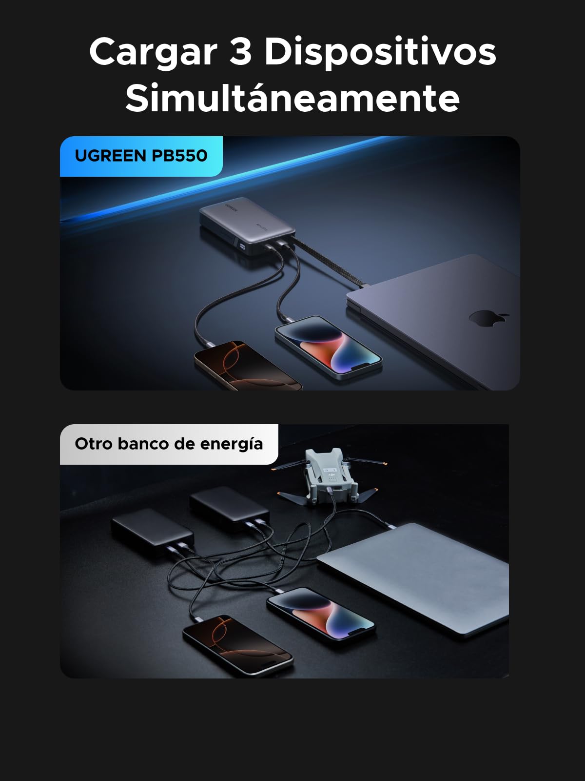 UGREEN Nexode 67W Power Bank 20000mAh Batería Externa Carga Rápida PD 65W | 3 EN 1, Cable USB C Integrado, 2 Puertos 1C1A, Cargador Portátil PC, Compatible con Xiaomi Note 15 14 iPhone 17 16 Galaxy S26