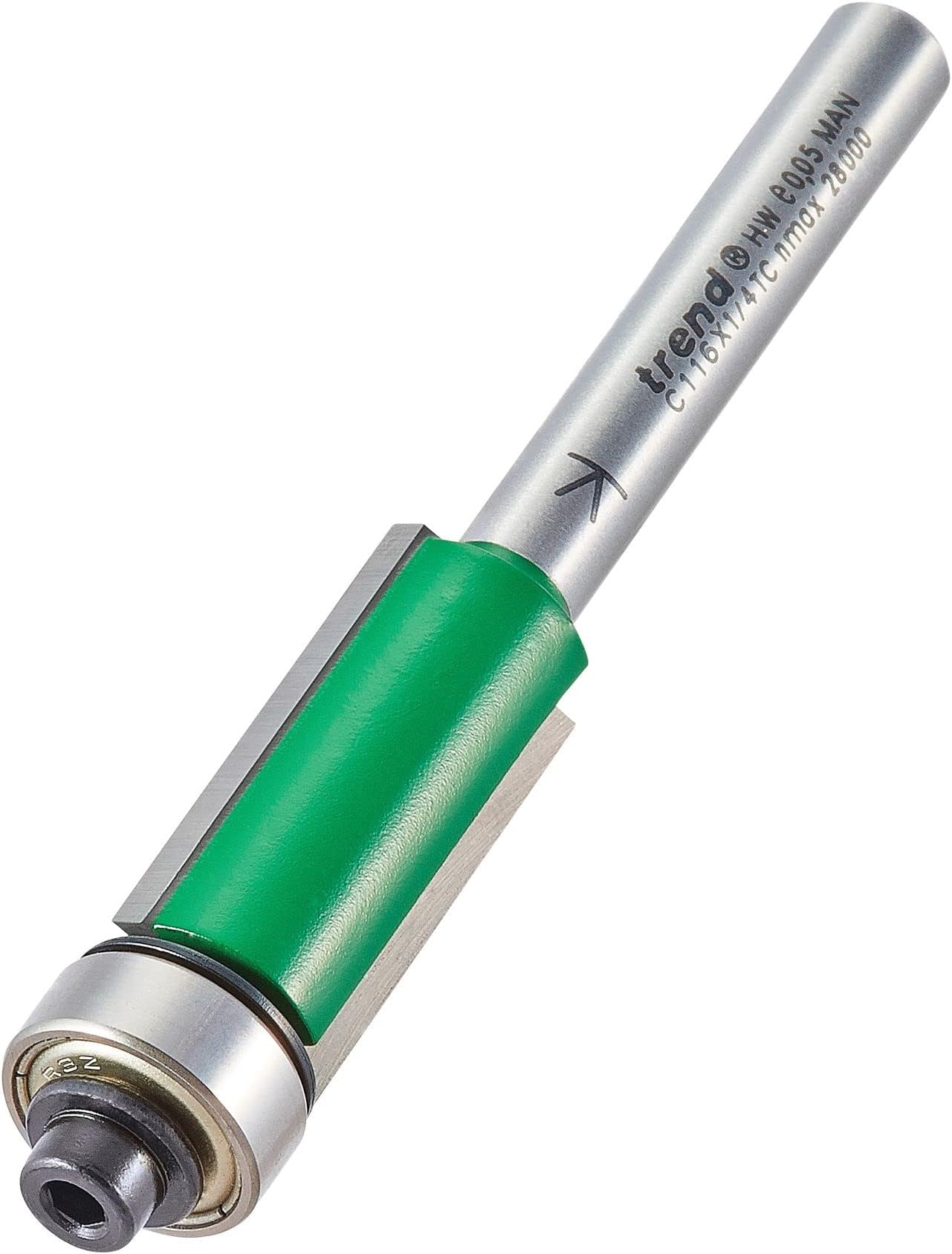 Trend CraftPro Self-Guided Trimmer Router Cutter Bit, 1/4 Inch Shank, 12.7mm Cut Diameter & 25.4mm Cut Length, Tungsten Carbide Tipped, C116X1/4TC