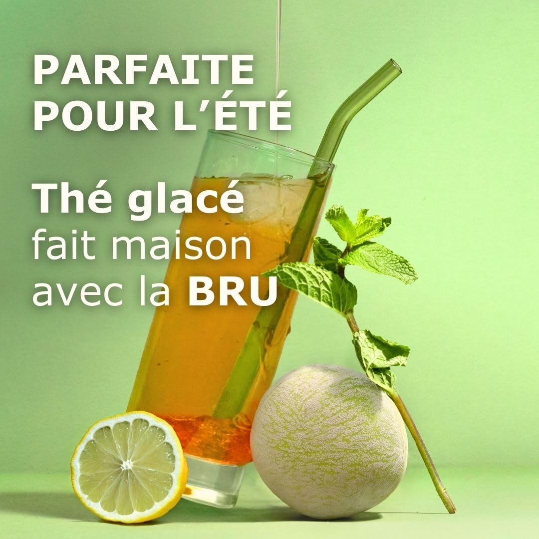 Machine à thé BRU pour thé en vrac & herbes & sachets de thé, SANS capsules, distributeur d'eau chaude & machine à thé, système de nettoyage automatique (Noir/Chrome)