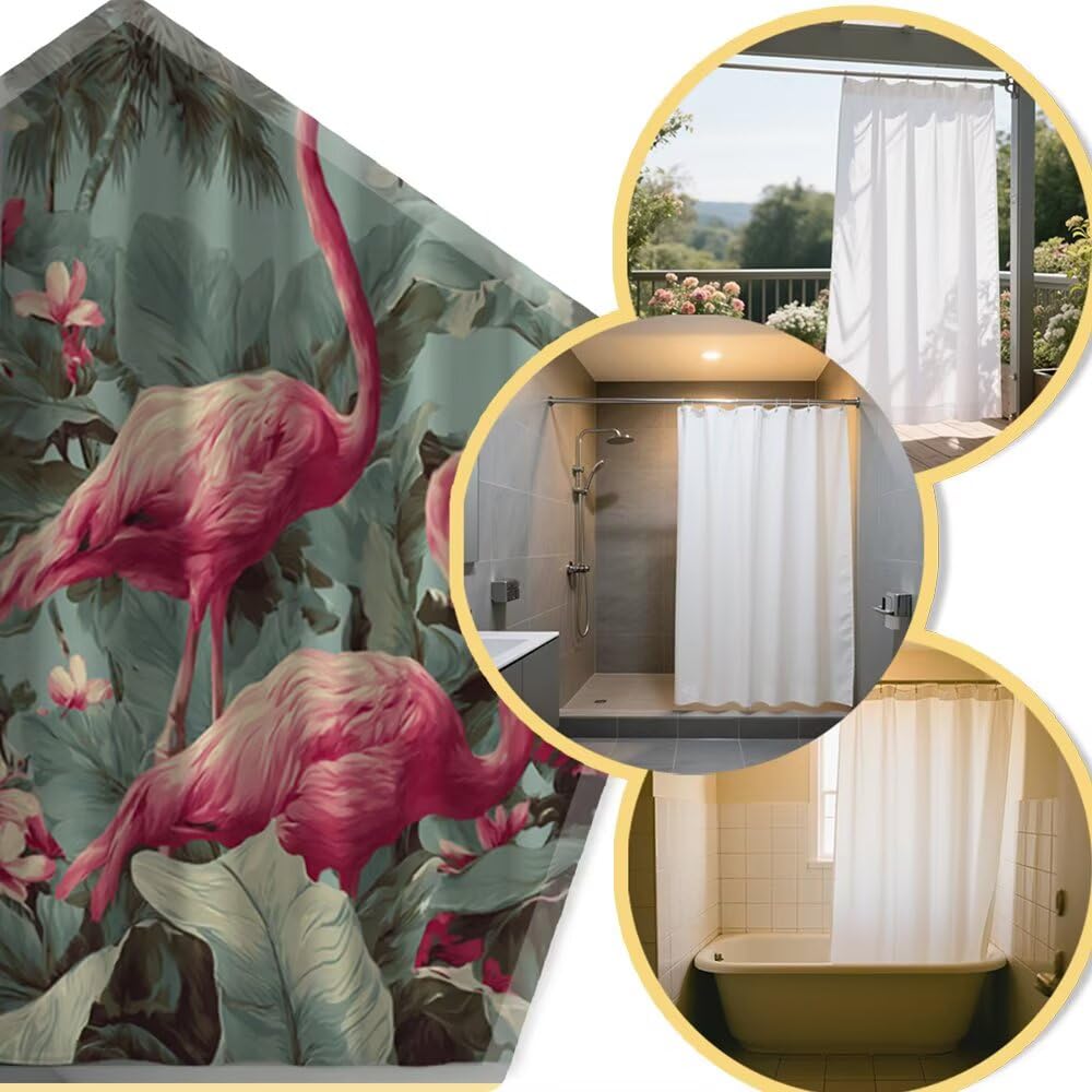 Duschvorhang 180x200cm Bad Vorhang Flamingo Duschvorhänge Anti Schimmel, Duschrollo für Badewanne Polyester Stoff Shower Curtains mit ösen und 12 Ringe, Wald Duschvorhang für Badezimmer Vorhang -wY291