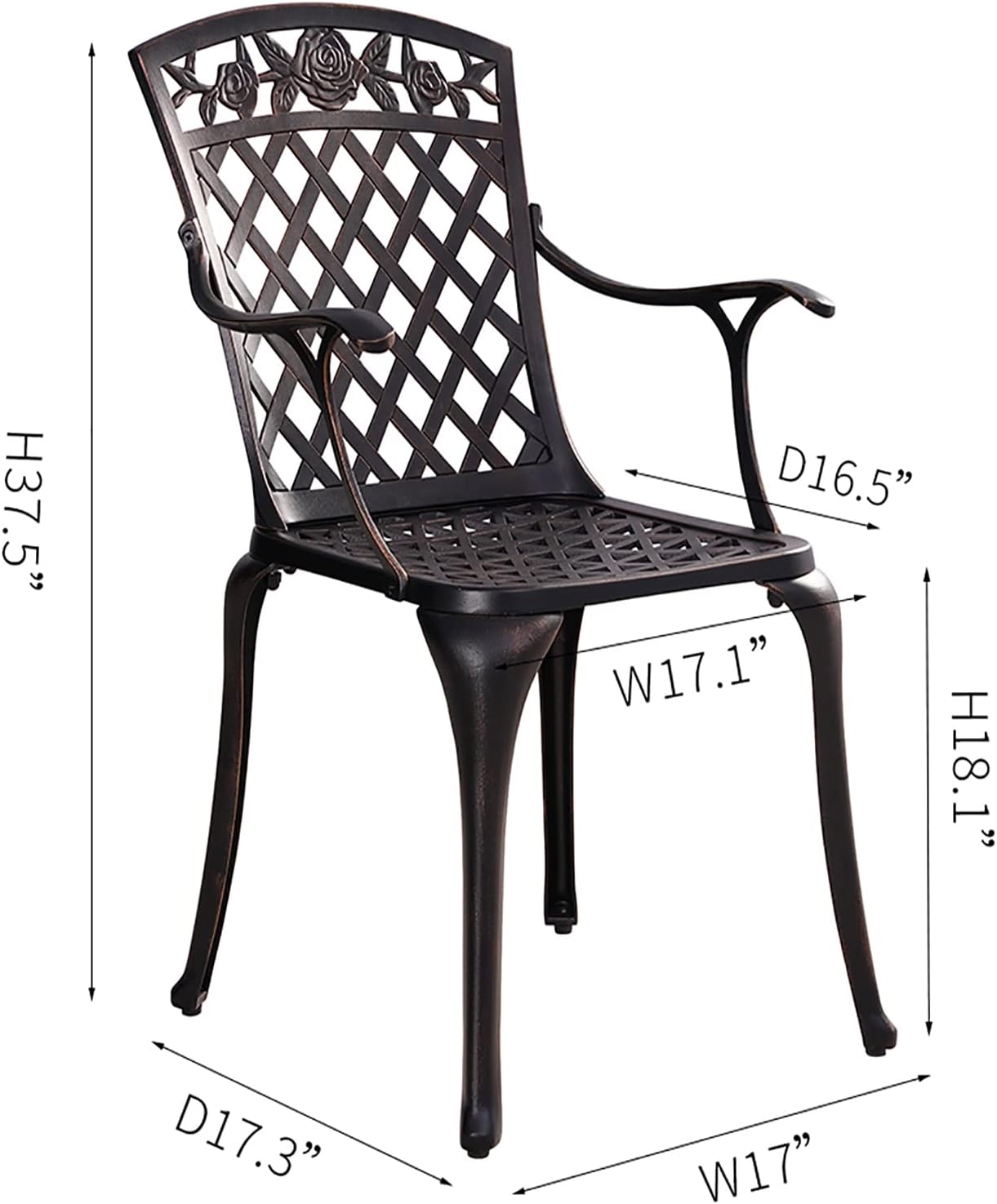 Cast Aluminum Patio Chairs, Outdoor Bistro Chairs Set of 2 with Large Back, All Weather Metal Dining Chairs for Garden Deck Backyard, Bronze Lattice Weave Design