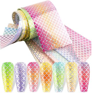 Mermaid Nail Foil Transfers Stickers, 10 Sheets Holographic Iridescent Nail Art Decals Fish Scales Pattern Laser Starry Sky Nail Art Stickers Wraps DIY Decoration Manicure Transfer Foils