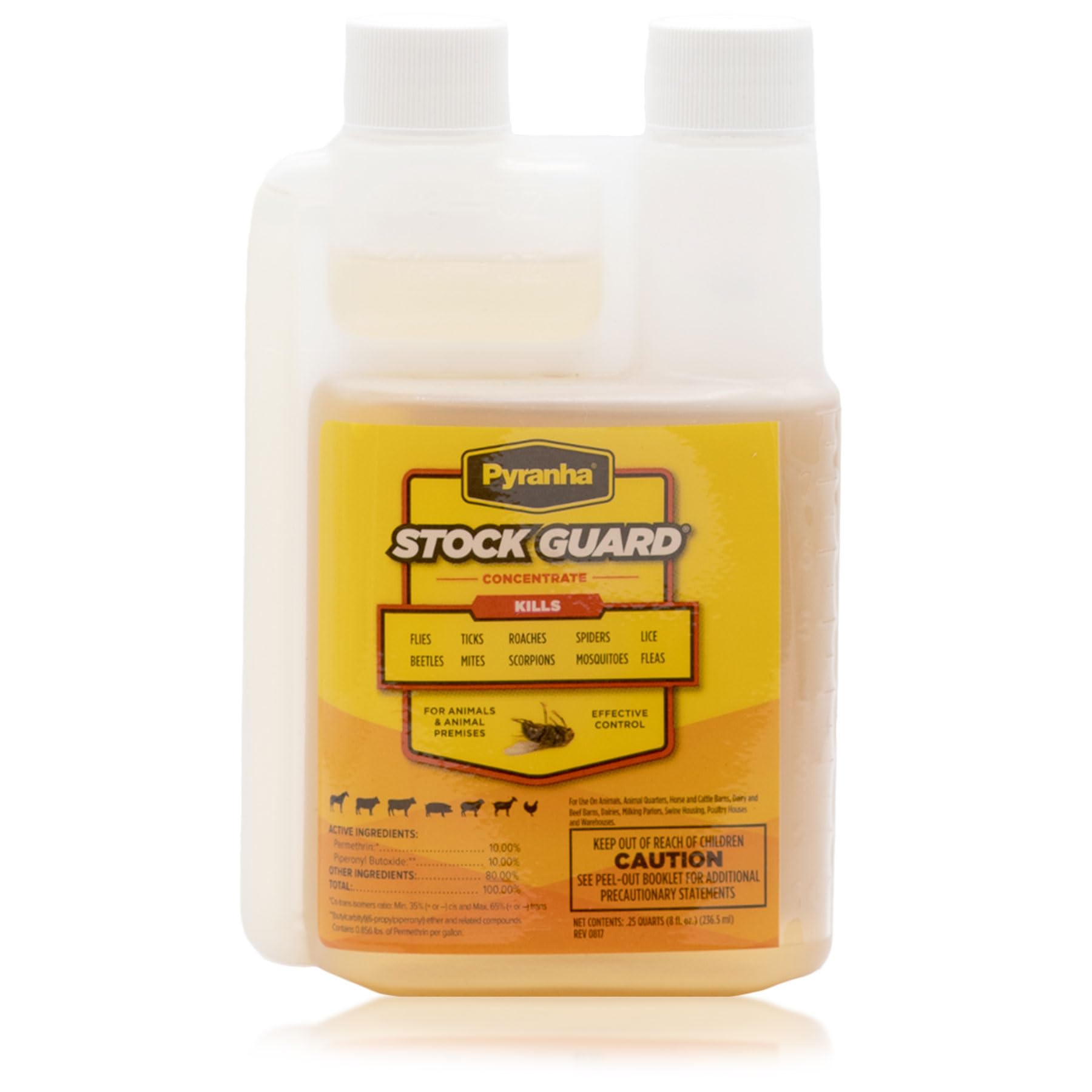PYRANHA Stock Guard Concentrate - Livestock, Barn, Milk Rooms, Dairies, Poultry & Swine Houses Indoor Fly Control | Repels Flies, Lice, Ticks, Beetles