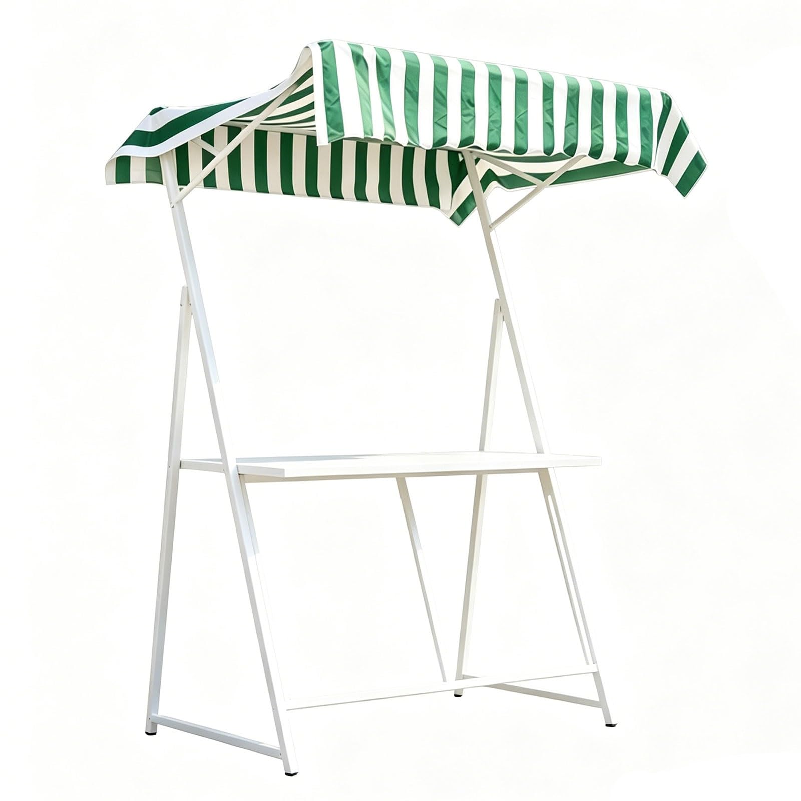 Outdoor Portable Vendor Cart with Waterproof Striped Canopy, Farmers Market Display, Roadside Bakery Events(White)