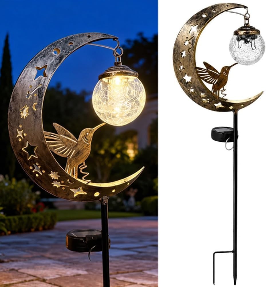Solarna lampa ogrodowa, wodoodporna, półksiężyc, dekoracja ścieżki LED, trzaskająca szklana kula na zewnątrz, podwórko, patio, trawnik, zestaw 3 szt
