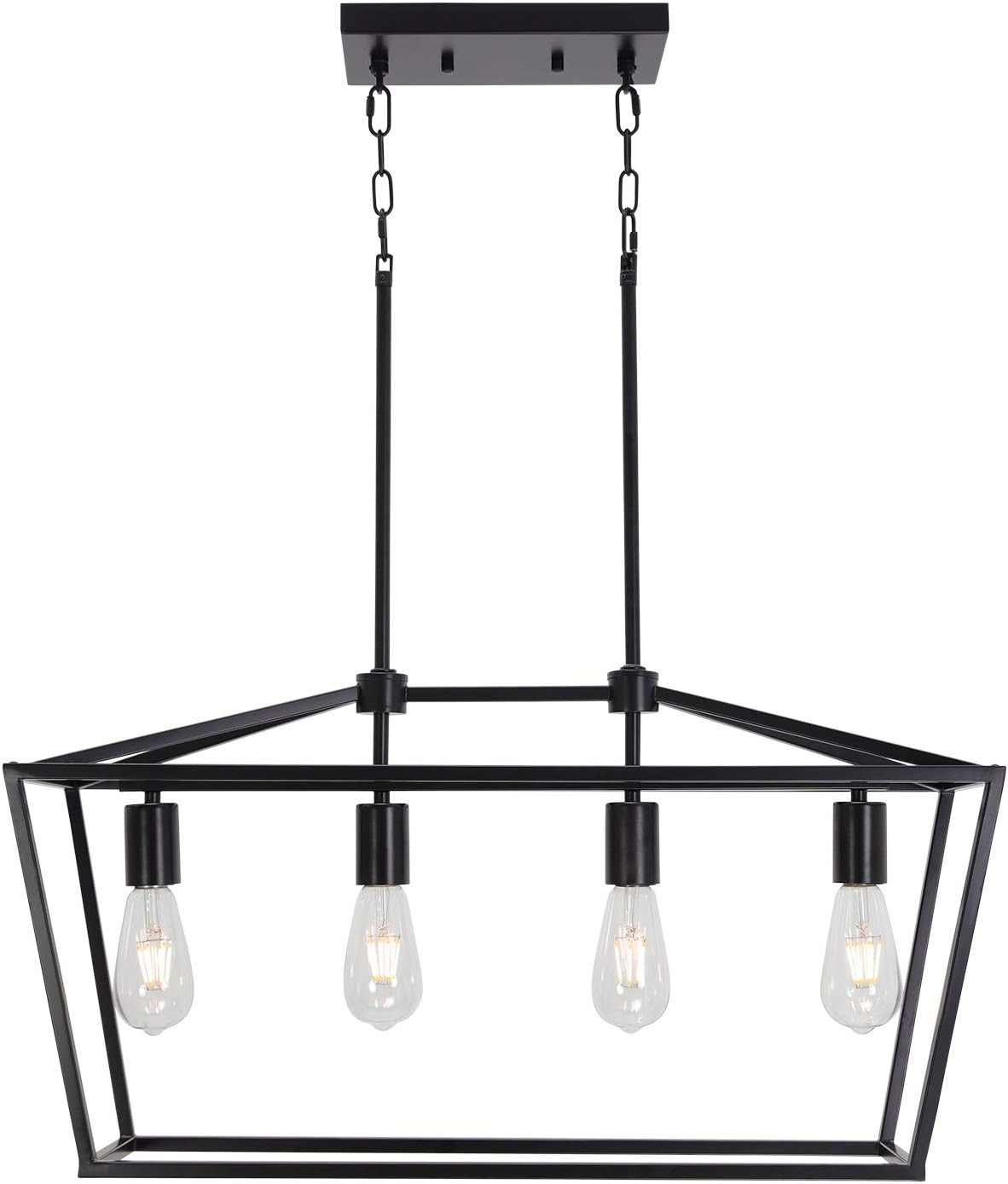 🔥 4 Light BONLICHT Vintage Pendant Lighting in Matte Black Finish Classic Square Chandelier Linear Farmhouse Island Light Fixture for Dining Room Bedroom Kitchen